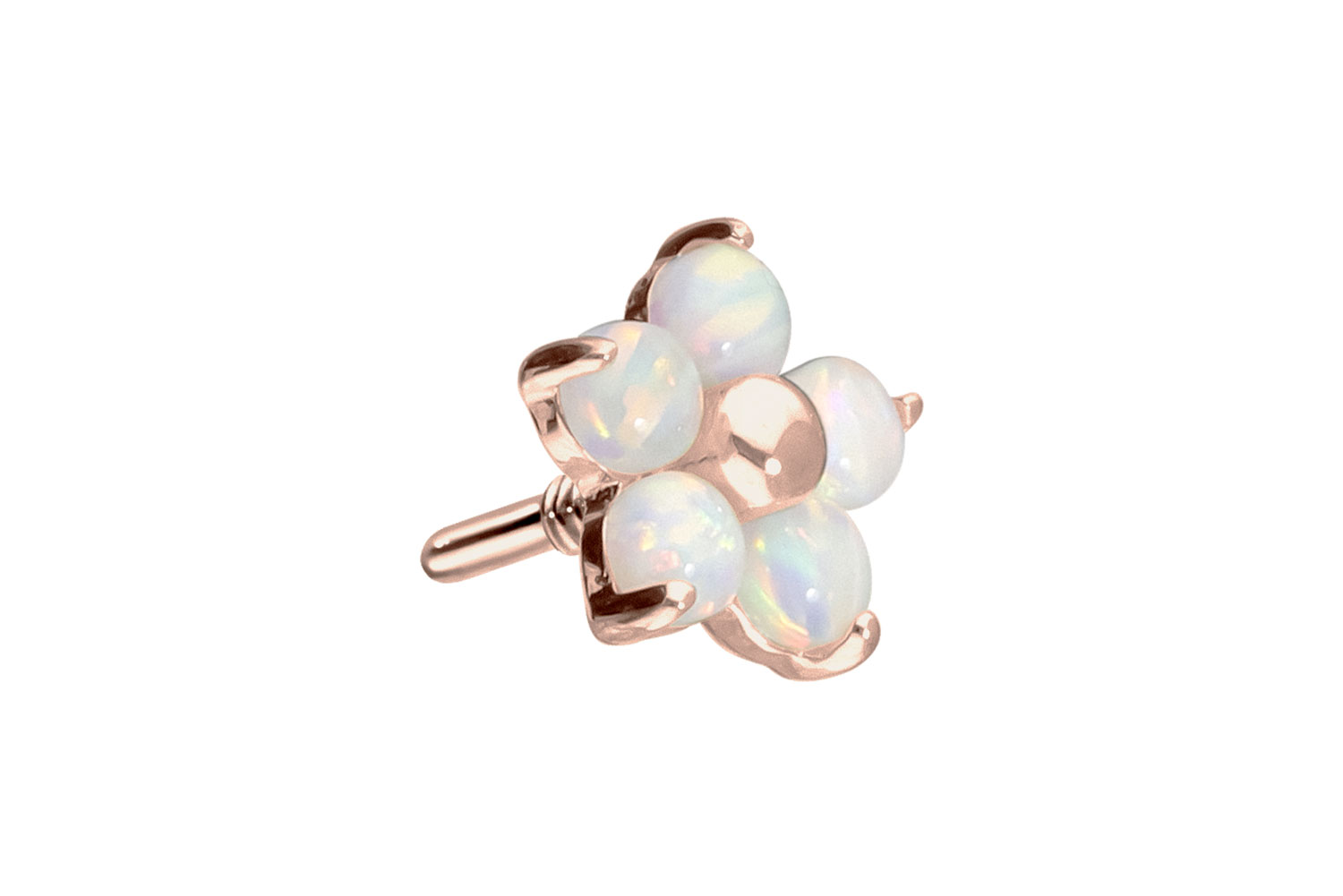 14 Karat Gold Schraubaufsatz mit Außengewinde BLUME + 5 SYNTHETISCHE OPALE von Piercingline